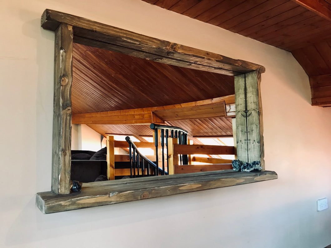 Handcrafted solid wood overhang shelf mirror