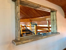 Load image into Gallery viewer, Handcrafted solid wood overhang shelf mirror
