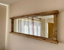 Load image into Gallery viewer, Handcrafted solid wood overhang shelf mirror
