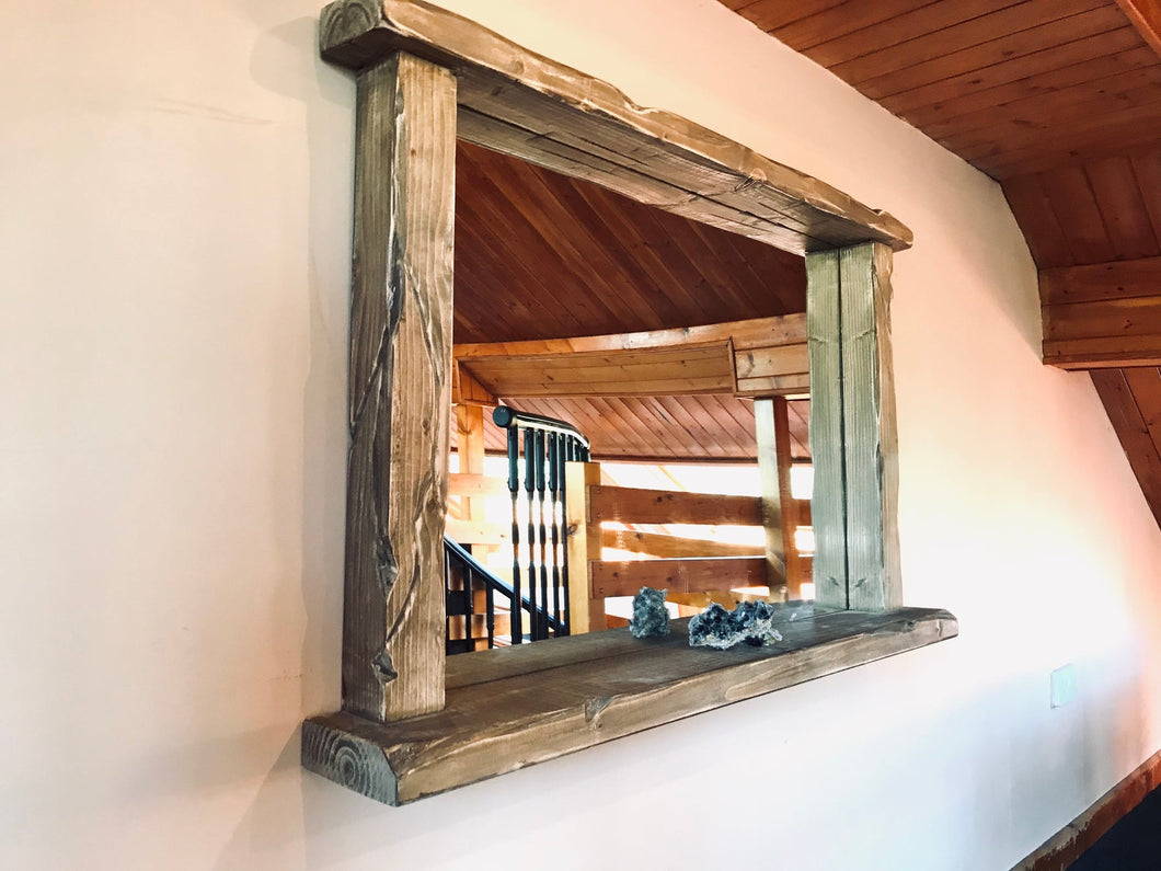 Chunky rustic overhang shelf mirror